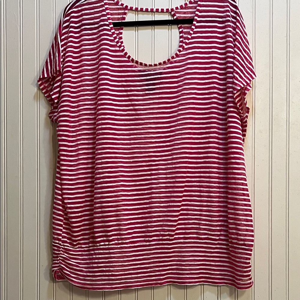 Lane Bryant Red and White Striped Blouse
